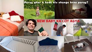 New Baby ka cot set kiya | Ghar k Saray beds change kiye | How to get free things in Ireland