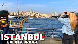 Istanbul Historical Galata Bridge Rainy Walking Tour | 14 December 2021 | HD 60fps