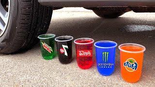 Crushing Crunchy & Soft Things by Car! EXPERIMENT CAR VS Fanta, CocaCola, 7up, M&T Dew, Balons