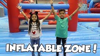 GIANT TRAMPOLINE PARK CHALLENGE!! INFLATABLE ZONE WITH TASH BALLER!!