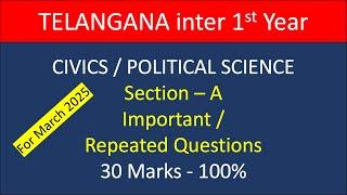 Telangana TS Inter 1st Year Civics important Questions from Section A 10 marks questions 100% TG