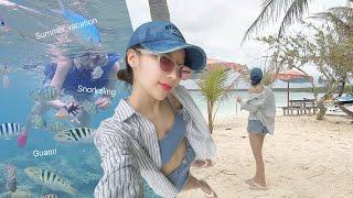 괌 여행 Guam vlog. (Ep2) 에메랄드 바다 휴양지에서 스노클링하고 불닭볶음탕면 먹방하기 (feat. 찐남매 모먼트..) | 여행 브이로그