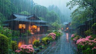 Cozy Rain Ambience in Japanese Garden  Insomnia, Relaxing stress relief, Rain sounds For Sleeping