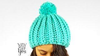 Easy SHORTCUT Brioche Pom Pom Hat - FREE Knitting Pattern | Yay For Yarn