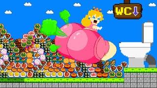 Super Mario Bros. but 999 JUNK FOOD guide giant BUTT Peach to Toilet | Game Animation