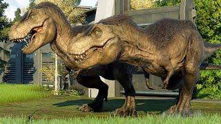 2x T-REX vs 2x GIGANOTOSAURUS (JWD DINOSAURS BATTLE) - Jurassic World Evolution 2