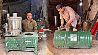 WOW! Afghan gentleman making Room\ Water Heater running on woods, with 40 years Old  technique️