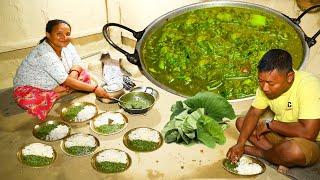 Rice & Karkalo Cooking And Eating || Green Taro Leaves Recipe || Karkalo Gava Recipe