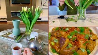 How I enjoy my daily life | Make up living room with fresh Flowers | Rainbow salad | Tofu pot