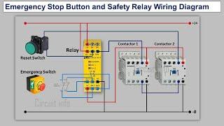 Emergency Stop Button and Safety relay wiring diagram@CircuitInfo