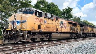 CSX train with UP units heading west with American flag on lead engine!!!!