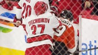 Andrei Svechnikov Garnet Hathaway Fight Attempt | Philadelphia Flyers Carolina Hurricanes Highlights