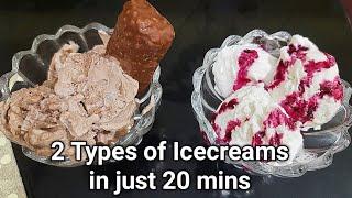 2 Ice cream Recipes in 20 minutes|chocolate Ice cream Recipe|Vanilla Ice cream Recipe with subtitles