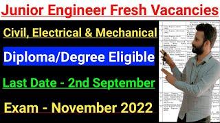 Junior Engineer Vacancy 2022 ~ Civil, Mechanical & Electrical | Diploma/Degree Eligible |SSC JE 2022