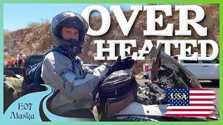 It’s 107˙ outside, the Bike is at 240˙, and a Car is on Fire  – [Alaska E7] Moto Travel Diaries