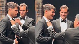 Alcaraz's Reaction When Federer Helps Him with his Suit - Laver Cup 2024