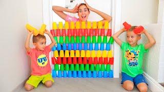 Vlad, Niki and Mom Play with colored cups - Funny stories for kids