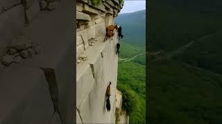 Unbelievable Moment: Goats Slide Down a Cliff! #cliffside #wildlifeshorts  #mountaingoat