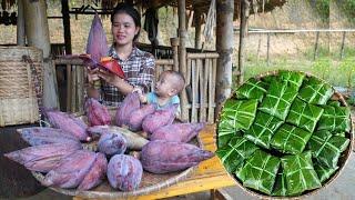 Recipe for making Banana Flower cake with meat filling from natural leaves to sell at the market.