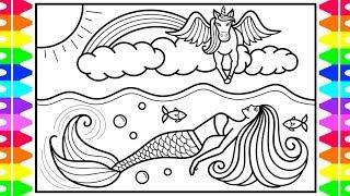 How to Draw a Mermaid and Unicorn for Kids Mermaid and Unicorn Drawing and Coloring Pages