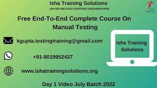 Free End-To-End Complete Course On Manual Testing Day 1 On 27th July 2022