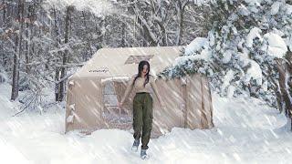 INFLATABLE TENT CAMPING IN A SNOW STORM ️ CAMPING ASMR