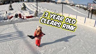 Teaching my 3 Year Old to Shovel and Flood our Rink