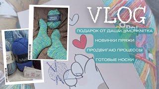 VLOG Подарок от @murknitka . Новинки пряжи Alize Artisan. Продвигаю процессы. Готовые носочки.