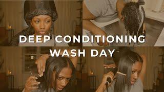 Deep Condition Wash Day | Relaxed Hair Wash Day Routine | Niara Alexis