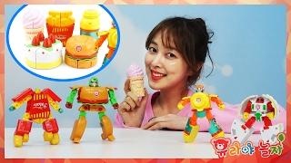 [유라] 장난감(toy)_푸드 변신로봇 5종 세트 아이스크림 햄버거 케이크 요리놀이 주방놀이 food transformer robot cooking peppa pig