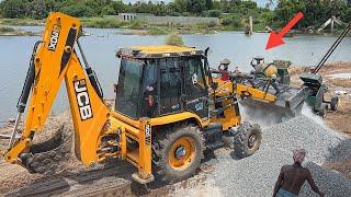 JCB 3DX SUPER 4x4 Helps to Concrete Materials Shifting for Labours in New Pipe Bridge Work