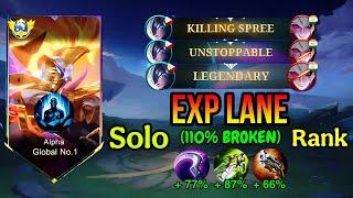 ALPHA SOLO RANK GAMEPLAY IN EXP LANE ! ALPHA NEW META BUILD 2024 ! MLBB