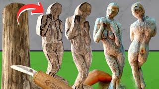 Carve a full FEMALE body sculpture in wood, with free downloadable template, step by step tutorial