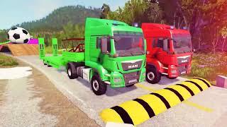 Double Flatbed Trailer Truck Vs Speedbumps Train Vs Cars Beamng.drive In Reverse!  #271