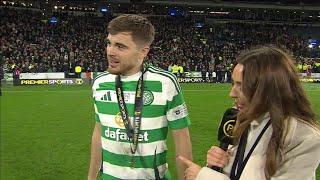 Celtic's James Forrest reacts after winning Premier Sports Cup Final against Rangers