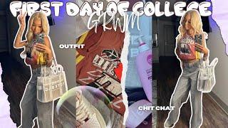 GRWM: FIRST DAY OF SCHOOL *COLLEGE EDITION* | outfit, chit chat, hair, pack bag