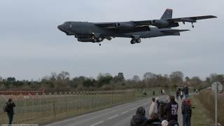 B-52 bomber planes in Europe; extreme take offs and landings in crosswind