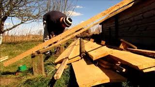 Making primitive roof for firewood on the viking court