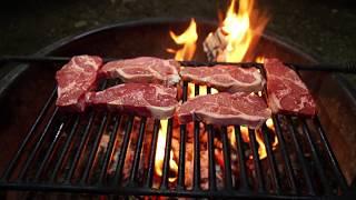 Steaks Grilling Over A Wood Fire