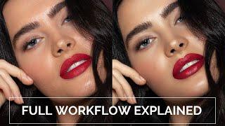 My beauty RETOUCHING WORKFLOW explained // High end beauty skin retouch in Photoshop step by step