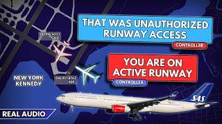 Pilot SAVES THE DAY. Unauthorized runway access at New York Kennedy Airport. Real ATC