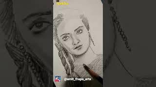 Actress Rekha Portrait Drawing #oldisgold #shorts ️@ArtistAmitThapa