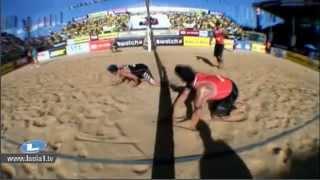 Beach Volleyball rules - Legal net touch after ball hits the ground.