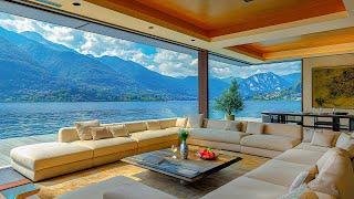 Soothing Jazz Instrumental In A Luxurious Lakeside Living Room - Sweet Jazz For A Happy New Day