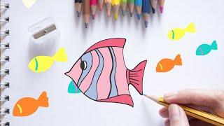 Colourful Fish Colouring Pages – Background with Big Marker Pencils . Нарисовать рыбу маркерами