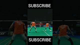 Amazing defencive trickshot men's doubles Badminton rally