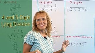 Long division: 4 and 5-digit dividends