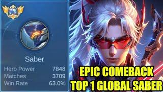 EPIC COMEBACK TOP 1 GLOBAL SABER,awal dirusuh ending dikasih paham sepuh - mobile legends