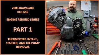 KLR 650 Engine Teardown - Part 1 - Thermostat, Intake, Starter, and Oil Pipe Removal