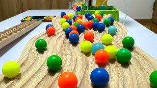 Marble Run Race  Spiral slope & wooden wave plate (lots of colorful balls)